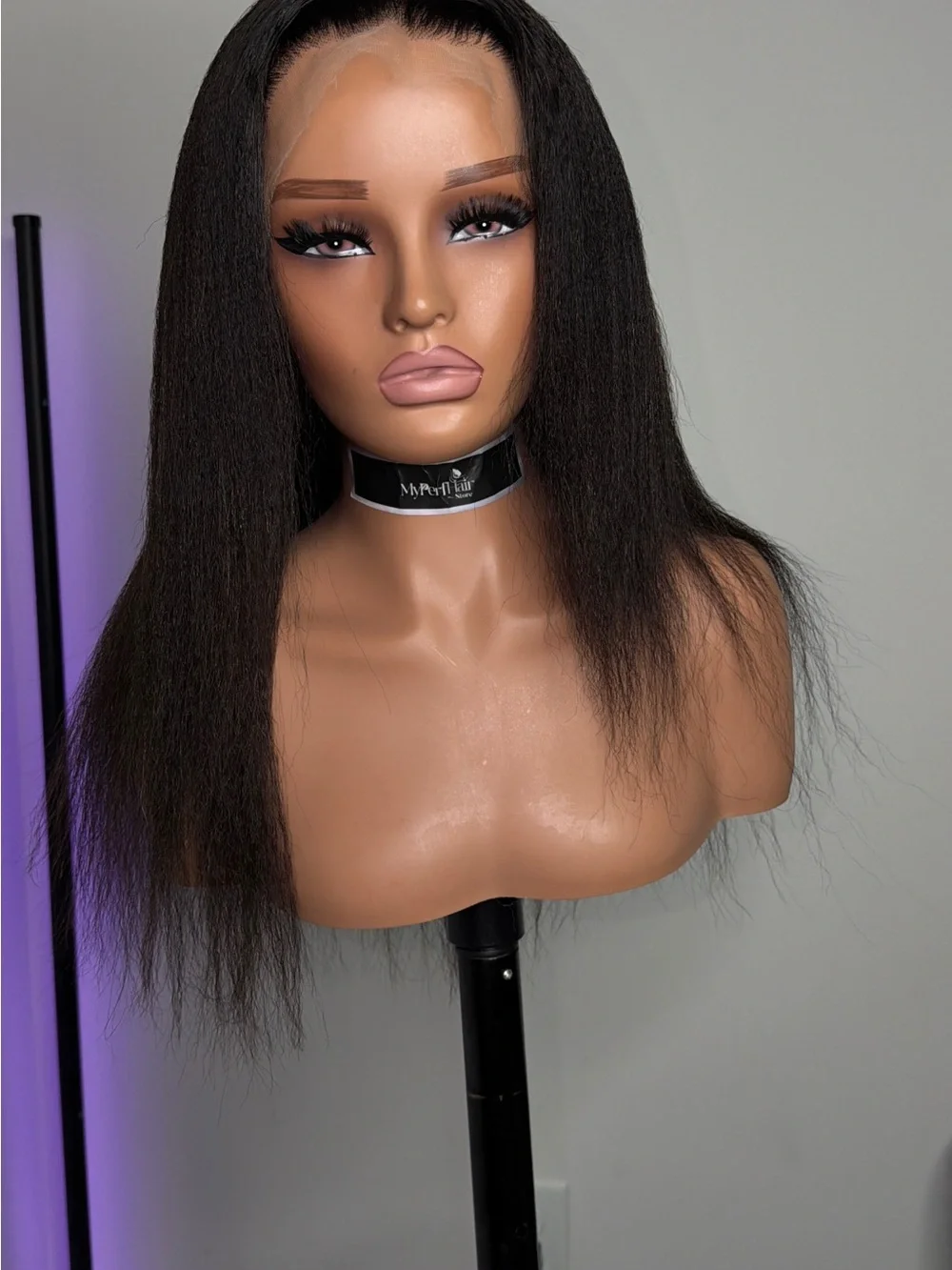 Natural Straight Human Hair Wig - Dark Brown hand made